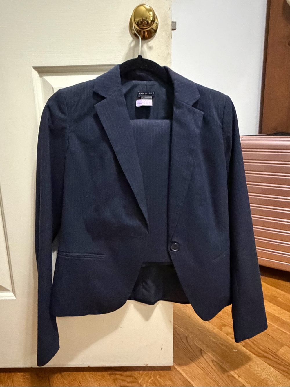 Ann Taylor Striped Navy Single-Button Blazer with Pants